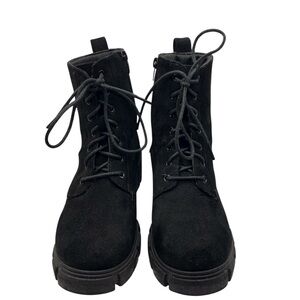 Charlotte Russe Black Lace-Up Chunky Heel Ankle Boots Size 7 Faux Suede